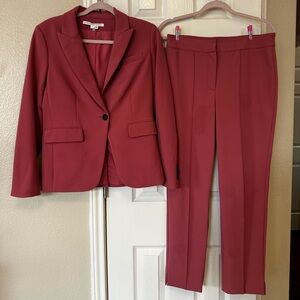 VERONICA BEARD Pink Suit Set Cutaway Dickey Jacket Lago Pant Mauve Sz Medium 6/8